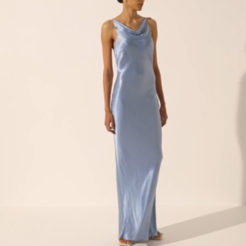 Shona Joy Silver Maxi Dress: La Lune High Neck Cowl Maxi Dress - Powder Blue - Picture 5 of 8